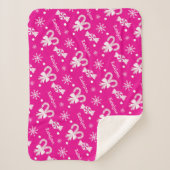 Hot Pink Candy Canes Pepermunt & Snowflakes Naam Sherpa Deken (Voorkant)