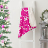 Hot Pink Candy Canes Pepermunt & Snowflakes Naam Sherpa Deken