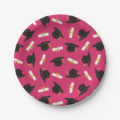 Hot Pink Cap Diplomas Pattern Graduation Party Papieren Bordje (Voorkant)