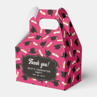 Hot Pink Cap Diplomas Pattern Graduation Thank You Bedankdoosjes
