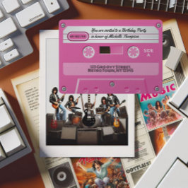 Hot-Pink Cassette Retro Verjaardagsfeestje Kaart