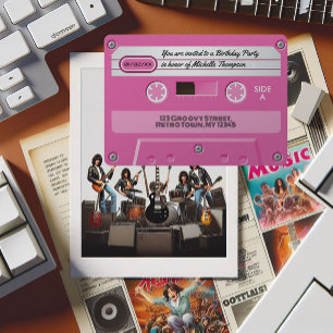 Hot-Pink Cassette Retro Verjaardagsfeestje Kaart