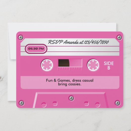 Hot-Pink Cassette Retro Verjaardagsfeestje Kaart (Achterkant)