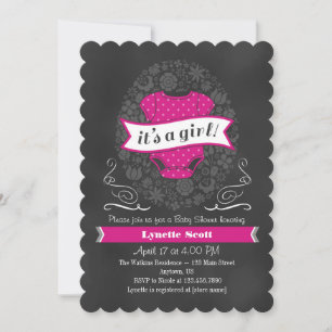 Hot-Pink Chalkboard Girl Baby shower Invite Kaart