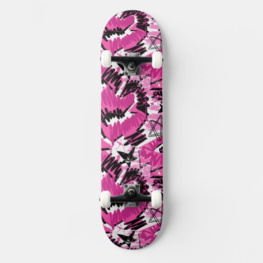 Hot Pink Chaos - Helder Roze Tropisch Persoonlijk Skateboard (Voorkant)