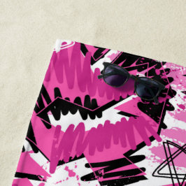 Hot Pink Chaos - Helder Roze Tropisch Strandlaken