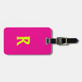 Hot Pink Chartreuse Yellow Neon Monogram Script Bagagelabel (Voorkant horizontaal)