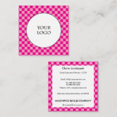 Hot Pink Check Patroon & Grote Logo Vierkante Visitekaartje (Voorkant / Achterkant)