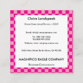 Hot Pink Check Patroon & Grote Logo Vierkante Visitekaartje (Achterkant)