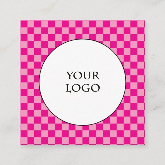 Hot Pink Check Patroon & Grote Logo Vierkante Visitekaartje (Voorkant)