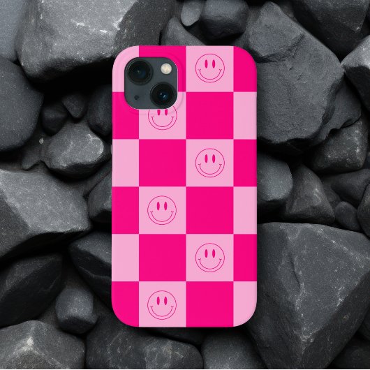  Hot Pink Checker & Happy Smile Faces Case-Mate iPhone Case