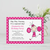 Hot Pink Cheerleader Cheer Birthday Uitnodiging (Staand voorkant)