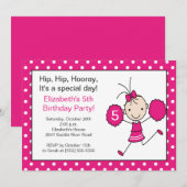 Hot Pink Cheerleader Cheer Birthday Uitnodiging (Voorkant / Achterkant)