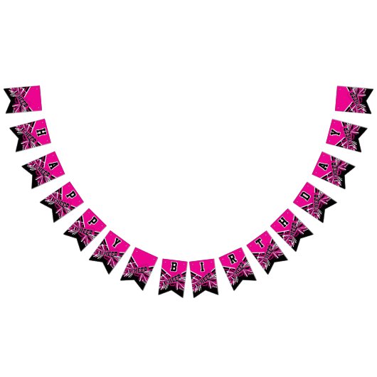 Hot Pink Cheerleader Verjaardag Vlaggetjes (Alle)