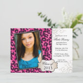 Hot Pink Cheetah Afstuderen Uitnodiging (Staand voorkant)