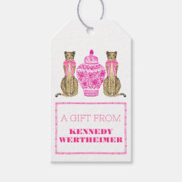 Hot Pink Cheetah Chinoserie Gift Label Cadeaulabel