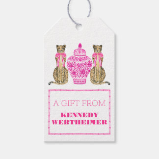 Hot Pink Cheetah Chinoserie Gift Label Cadeaulabel