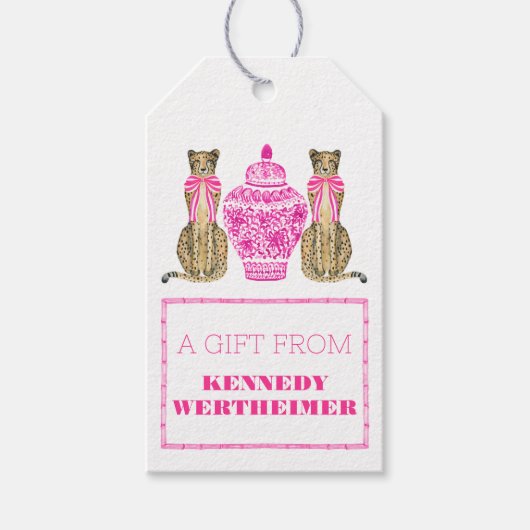 Hot Pink Cheetah Chinoserie Gift Label Cadeaulabel (Voorkant)