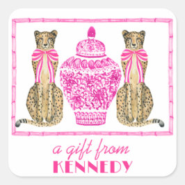 Hot Pink Cheetah Chinoserie Gift Sticker