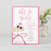 Hot Pink Cherry Cocktail Girls’ Day Brunch Night Kaart (Staand voorkant)