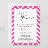 Hot Pink Chevron Het is een meisje Baby shower Kaart (Voorkant)