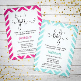 Hot Pink Chevron Het is een meisje Baby shower Kaart