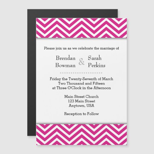 Hot Pink Chevron Magnetic Wedding Uitnodiging Magnetische Uitnodiging (Voorkant / Achterkant)