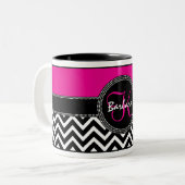 Hot Pink Chevron Monogram Barbara K Chic Tweekleurige Koffiemok (Voorkant links)