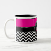Hot Pink Chevron Monogram Barbara K Chic Tweekleurige Koffiemok (Links)