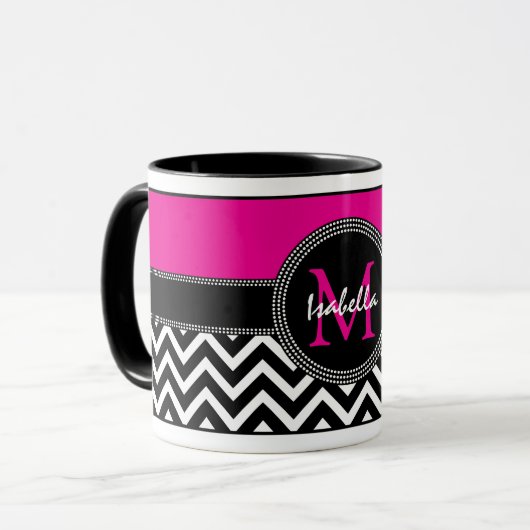 Hot Pink Chevron Monogram Isabella Chic Mok (Voorkant links)