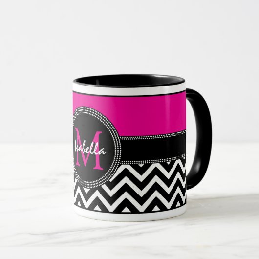 Hot Pink Chevron Monogram Isabella Chic Mok (Voorkant rechts)