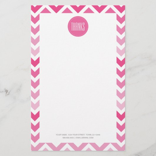 Hot Pink Chevron Ombre ZigZag Dank u Bedankt Briefpapier (Voorkant)