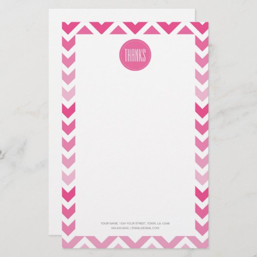 Hot Pink Chevron Ombre ZigZag Dank u Bedankt Briefpapier (Voorkant / Achterkant)