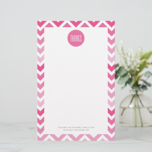 Hot Pink Chevron Ombre ZigZag Dank u Bedankt Briefpapier (Staand voorkant)