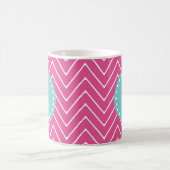 Hot Pink Chevron Pattern | Blauwgroen monogram Koffiemok (Center)