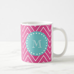 Hot Pink Chevron Pattern   Blauwgroen monogram Koffiemok