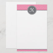 Hot Pink Chevron Pattern Gray Monogram Briefpapier (Voorkant / Achterkant)