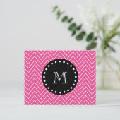 Hot Pink Chevron Pattern | Zwart monogram Briefkaart (Staand voorkant)