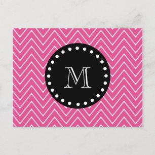 Hot Pink Chevron Pattern   Zwart monogram Briefkaart