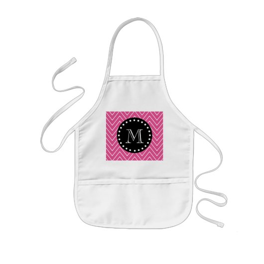 Hot Pink Chevron Pattern | Zwart monogram Kinder Schort (Voorkant)