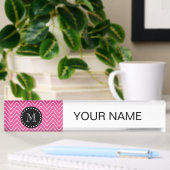 Hot Pink Chevron Pattern | Zwart monogram Naambordje