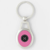 Hot Pink Chevron Pattern | Zwart monogram Sleutelhanger (Voorkant)