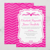 Hot Pink Chevron Stripes Wedding Invitations Kaart (Voorkant / Achterkant)