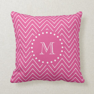 Hot Pink Chevron Uw monogram Kussen