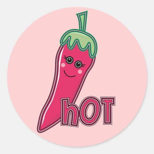 Hot Pink Chili Pepper Ronde Sticker (Voorkant)