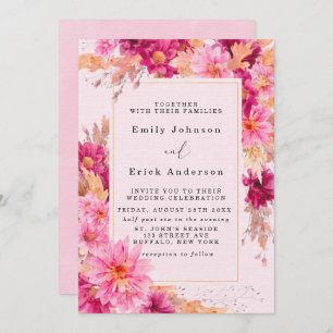 Hot Pink Chrysanthemum Floral Wedding Uitnodiging