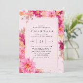 Hot Pink Chrysanthemum Wreath Weddenschap Kaart (Staand voorkant)