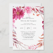 Hot Pink Chrysanthemum Wreath Wedding Kaart (Voorkant)