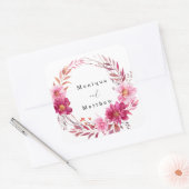 Hot Pink Chrysanthemum Wreath Wedding Vierkante Sticker (Envelop)