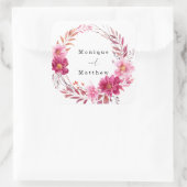 Hot Pink Chrysanthemum Wreath Wedding Vierkante Sticker (Tas)